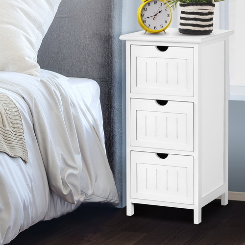  Bedside Table Bathroom Storage Cabinet 3 Drawers White