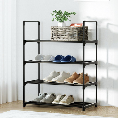  Shoe Rack Cabinet Stackable 4-tier 12 Pairs Black