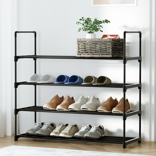  Shoe Rack 4-tier 16 Pairs Stackable Black