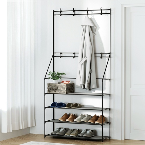  Shoe Rack Hall Tree 16 Pairs Black