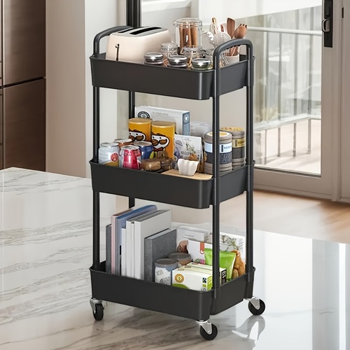 Five-Tier Rolling Cosmetics Storage Rack - Made of durable plastic, equipped with 360-degree swivel casters, strong load-bearing capacity - Suitable f