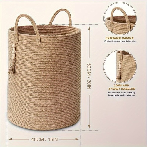 Brown Gray round rope laundry basket, tassel laundry basket, high quality laundry basket, bohemian laundry basket, stylish laundry basket, boho rope b