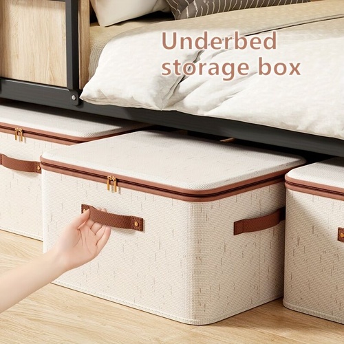 8L Double Zipper Storage Box with Faux Leather Handles | Large Capacity Lidded Basket, Perfect for Storing Clothes, Bedding, and Moving " Ideal for Be