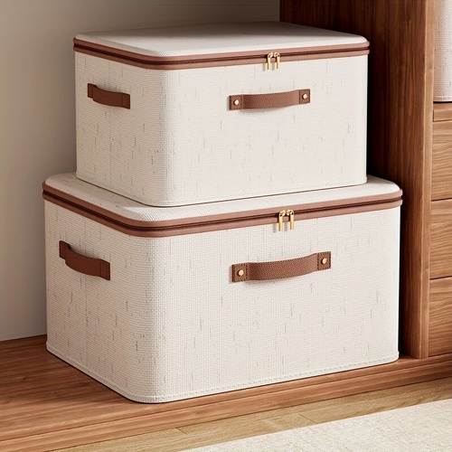 15L Double Zipper Storage Box with Faux Leather Handles | Large Capacity Lidded Basket, Perfect for Storing Clothes, Bedding, and Moving " Ideal for B