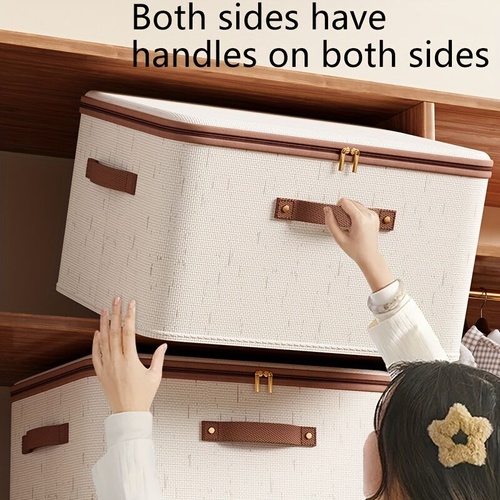 25L Double Zipper Storage Box with Faux Leather Handles | Large Capacity Lidded Basket, Perfect for Storing Clothes, Bedding, and Moving " Ideal for B