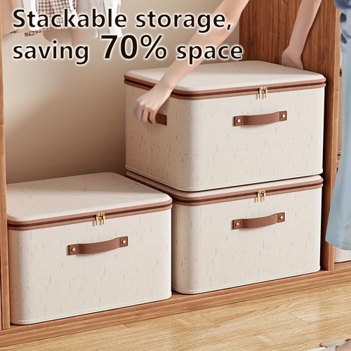 42L Double Zipper Storage Box with Faux Leather Handles | Large Capacity Lidded Basket, Perfect for Storing Clothes, Bedding, and Moving " Ideal for B