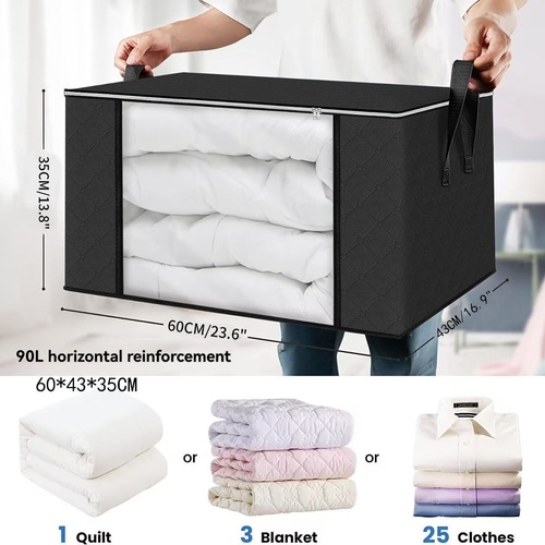 Foldable Storage Bins Extra Large Storage Bins 90L Storage Container Storage - Black - Size 01