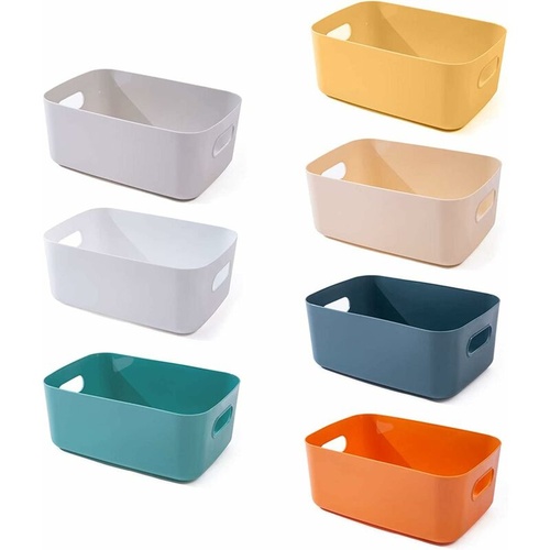 Plastic Storage Basket, 7 Pack Stackable Storage Baskets With Handles For Kitchen Shelf, Bathroom, Nursery, Closet And