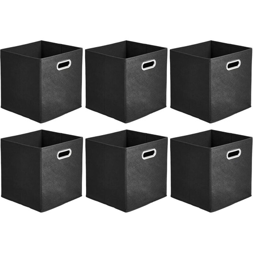 6 pcs Set Foldable Fabric Storage Cubes With Oval Grommets Black