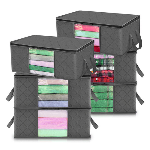 6 Pack 35L Clothes Storage Bag, Foldable Underbed Storage Box, Quilt Storage Cover Closet Organizer, Clear Window