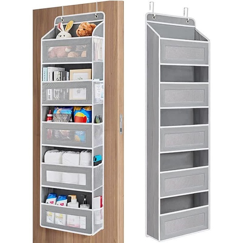 1 piece Wall-mounted Doll Rack with Hooks, Multi-functional Storage Rack for Door, Gray