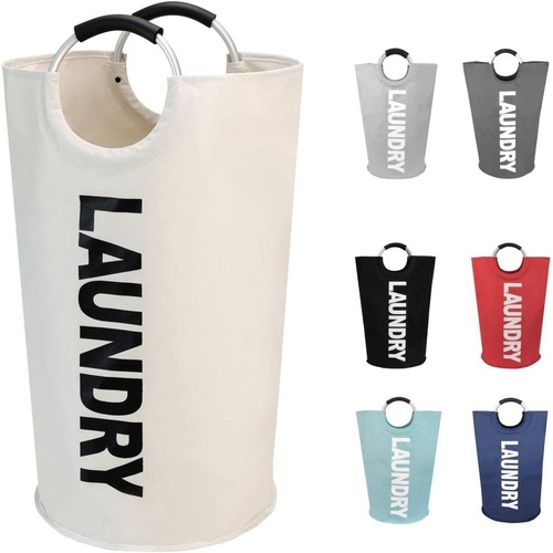 90L Foldable Laundry Basket Waterproof, 38x38x79 cm, Beige