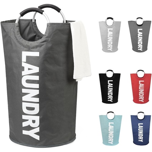 90L Foldable Laundry Basket, Waterproof, with Handles, 38x38x79 cm, Gray