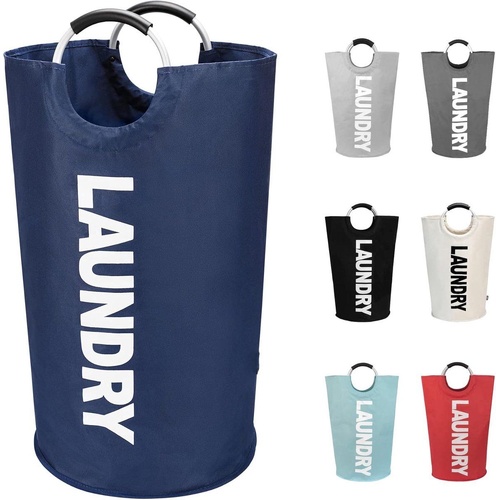 Collapsible laundry basket, Large laundry basket 90 L, Standalone laundry basket with high base, Durable and easy to clean, navy blue