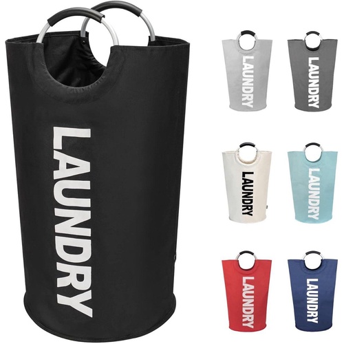 Collapsible laundry basket, Large laundry basket 90 L, Independent laundry basket with high base, Foldable laundry bucket, Black