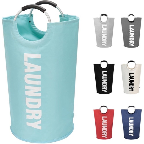 Collapsible laundry basket, Large laundry basket 90 L, Independent laundry basket with high base, Durable and easy to clean, Light blue