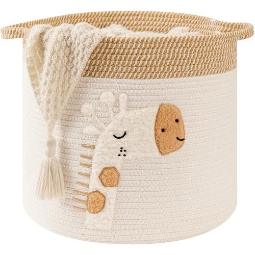 Diaper Caddy Organizer Basket, Woven Rope Storage Bin For Nursery Changing Table, Toy And Baby Essentials Storage, Khaki, 30 x 30 cm