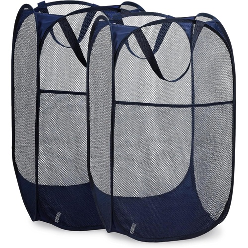 Collapsible Mesh Pop Up Laundry Hamper 2-Pack " Large Foldable Laundry Basket with Side Pocket, Breathable & Durable, Space-Saving for Clothes, Toys, 