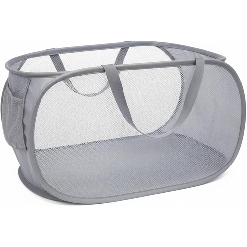 Upgraded Collapsible Laundry Baskets, Durable Pop Up Laundry Hamper, 4th Generation Mesh Laundry Bags with Reinforced Handles & Side Pocket for Laundr