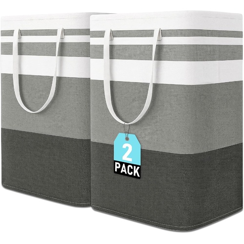 Freestanding Laundry Basket Collapsible Laundry Hamper 2-Pack Large Clothes Storage Bin Foldable Laundry Baskets for Bedroom, Bathroom, Laundry Room