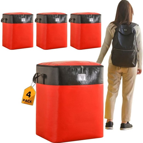 4-Pack 180L Extra-Large Storage Bags, Heavy-Duty, Wear-Resistant, Waterproof Moving Bags - Red