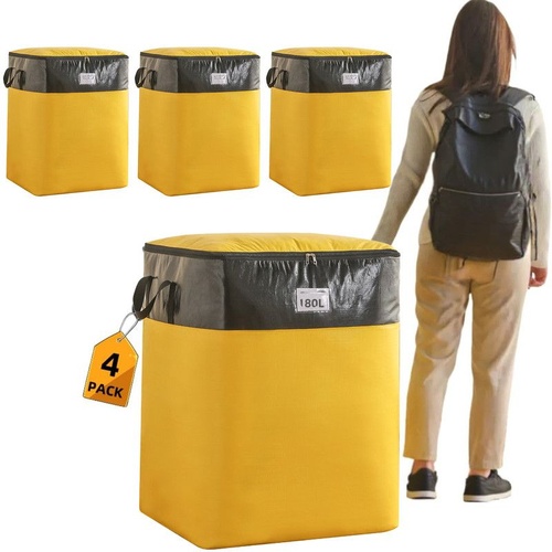 4-Pack 180L Extra-Large Storage Bags, Heavy-Duty, Wear-Resistant, Waterproof Moving Bags - Yellow