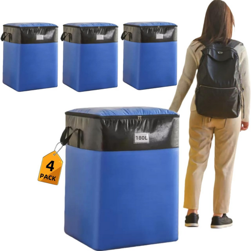 4-Pack 180L Extra-Large Storage Bags, Heavy-Duty, Wear-Resistant, Waterproof Moving Bags - Blue