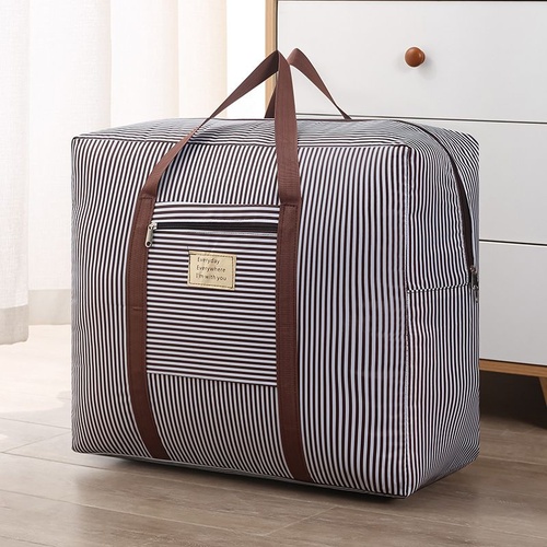 Oxford Cloth Travel Storage Bag Waterproof Fold. Coffee Stripe Medium 42X32X17cm