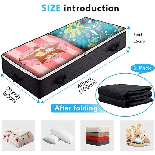 Bed Bottom Storage Bag Non-woven Fabric Sealed Black four portable Bed Storage Bag-Four Pack