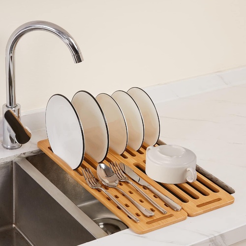 Foldable Bamboo Dish Drying Rack for Kitchen