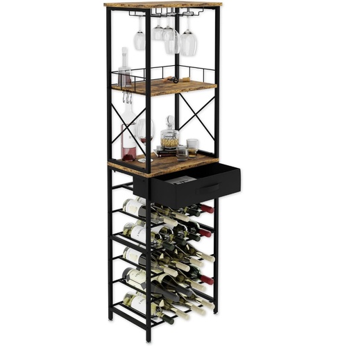 Freestanding Wine Rack for 20 Bottles with Wood Countertop and Sturdy Metal Frame