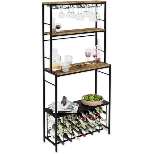 Large Wine Rack for 20 Bottles with Wood Countertop and Sturdy Metal Frame