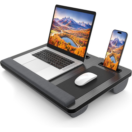 Oversized Portable Lap Desk with Cushion,Mouse Pad, Tablet and Phone Holder which Fits Up to 17 Inch Laptops for Bed or Sofa (Black)