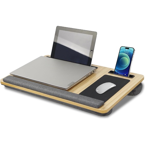 Oversized Portable Lap Desk with Cushion,Mouse Pad, Tablet and Phone Holder which Fits Up to 17 Inch Laptops for Bed or Sofa (Brown)