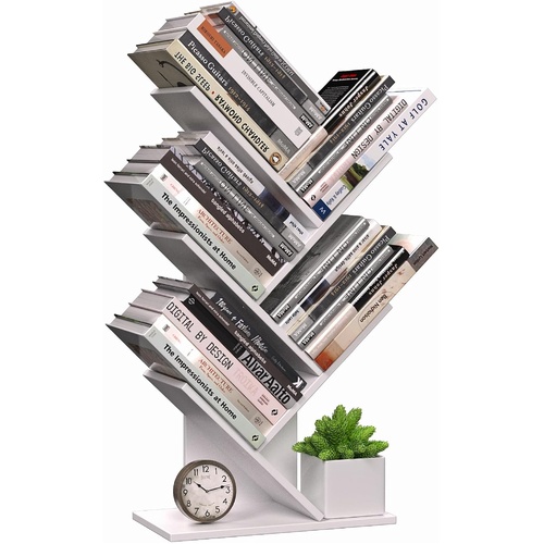 5-Tier Tree Bookshelf Storage Rack for Home Office or Bedroom (White)