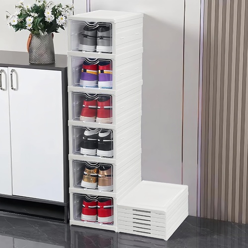 6-Tier Stackable Shoe Storage Box Organizer with Clear Door for Closet, Entryway or Cabinet