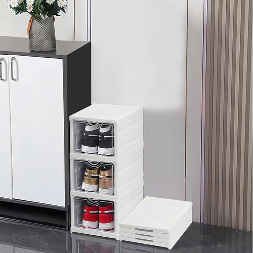 3-Tier Stackable Shoe Storage Box Organizer with Clear Door for Closet, Entryway or Cabinet
