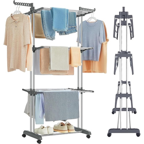 Folding Clothes Drying Rack with Wheels and Adjustable Side Wings for Laundry Rack and Clothes Storage (Upgraded Model)