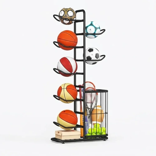 7 Tier Ball Storage Rack - Sports Organiser - Black - Basketball Storage Rack
