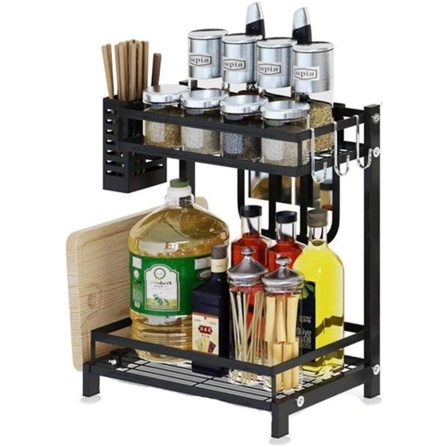 2-Tier Kitchen Spice Rack Organizer Storage Shelf for Condiments, Oil Bottles, Utensils, Cutting Board & More