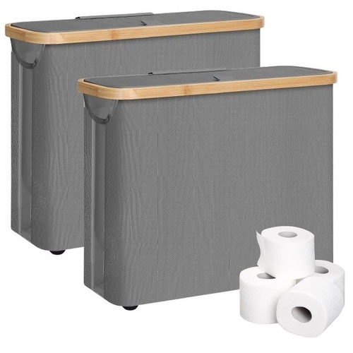 2 pack Toilet Paper Storage Basket Holds Up to 12 Rolls with Bamboo Lid and Handle for RV Closet (Grey)
