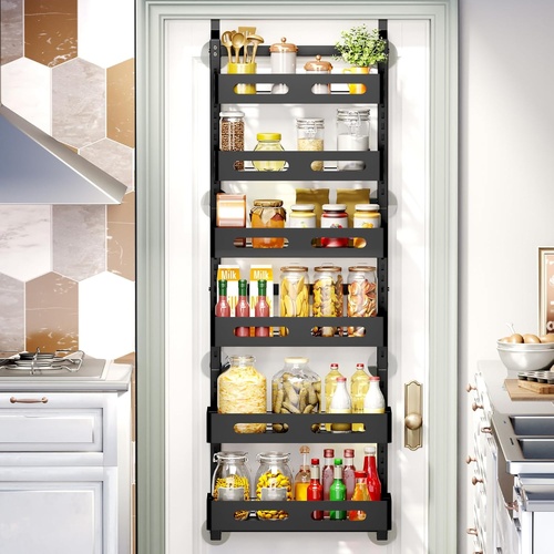 6 Tier Over the Door Organizer with Adjustable Metal Pantry Storage Rack and Hanging Baskets for Kitchen and Bathroom