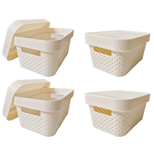 24x 5L Premium Plastic Storage Basket Container Box w/ Lid Dot Pattern (26.5*18*12.5cm)