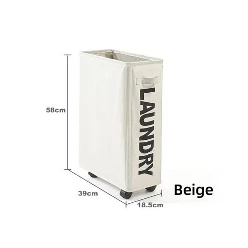 Rolling Laundry Basket with Wheels - 42L Capacity, Beige, 39*18.5*58CM