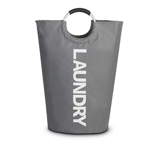 Dark Grey Oxford Fabric Large-capacity Foldable Dirty Clothes Basket (38x72CM) - With Waterproof Coating & Aluminum Carry Handles For Laundry Room Dor