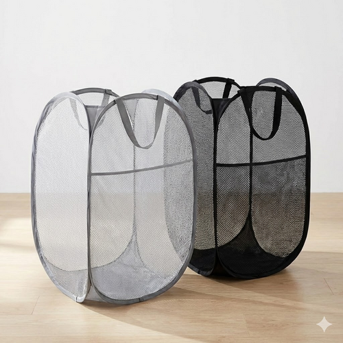 2 PCS Mesh Pop Up Laundry Hamper Collapsible Washing Basket with Side Pocket & Reinforced Handles Portable Dirty Clothes Bin for Dorm Travel & Toy Sto