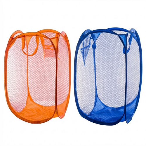 2 PCS Mesh Pop Up Laundry Hamper Collapsible Washing Basket with Side Pocket & Reinforced Handles Portable Dirty Clothes Bin for Dorm Travel & Toy Sto